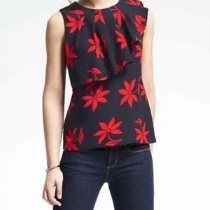 Banana Republic Red & Navy Blue print Asymmetric Blouse - Sz 4